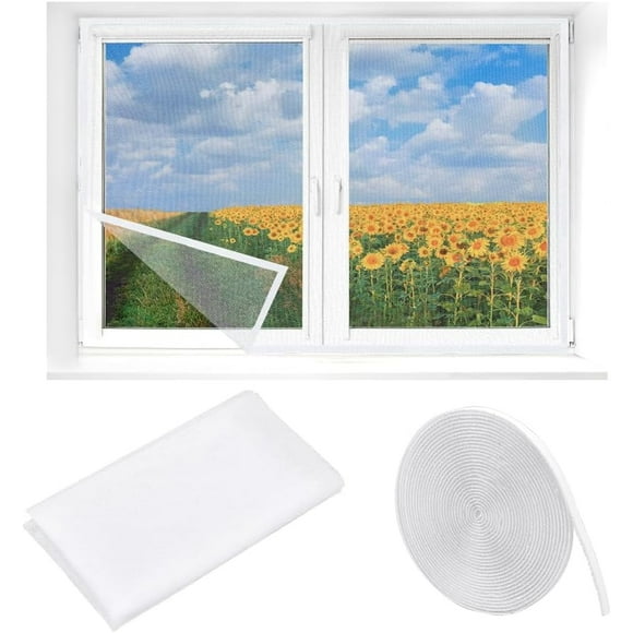 51x59Inch Window Screen Net Self-Adhesive Window Mesh Adjustable Window Screen Replacement Nylon Door Mesh Screen for House Door Window Door Porch or Back Patio White