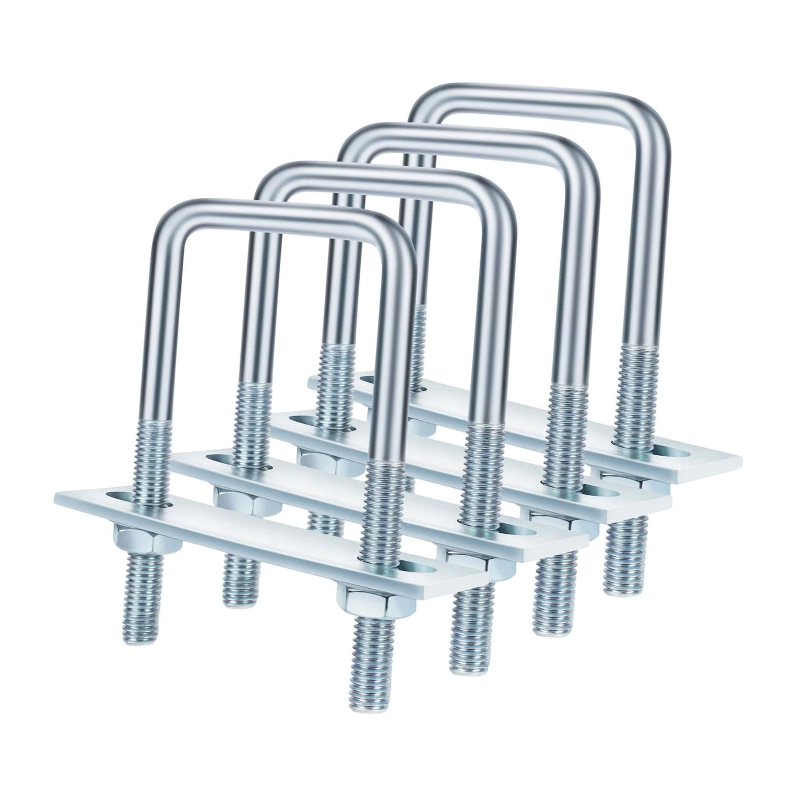 4 Pack Square U Bolts Heavy Duty Galvanized Metal with Plate Nuts Washers for Industrial Automotive Boat Trailer