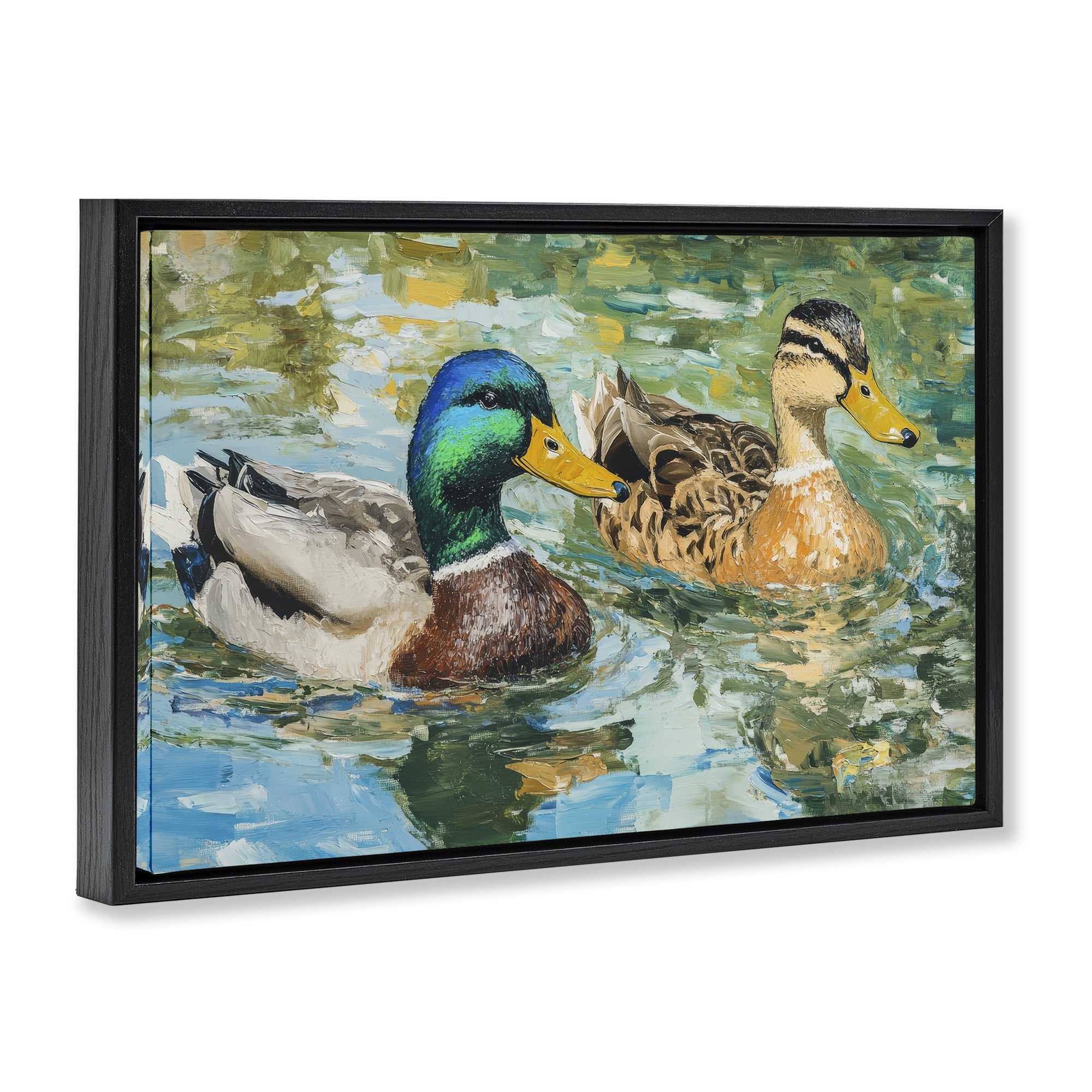 Stupell Industries Ducks Out For A Swim Black Framed Floater Canvas Wall Art, design by Petal Prints Design