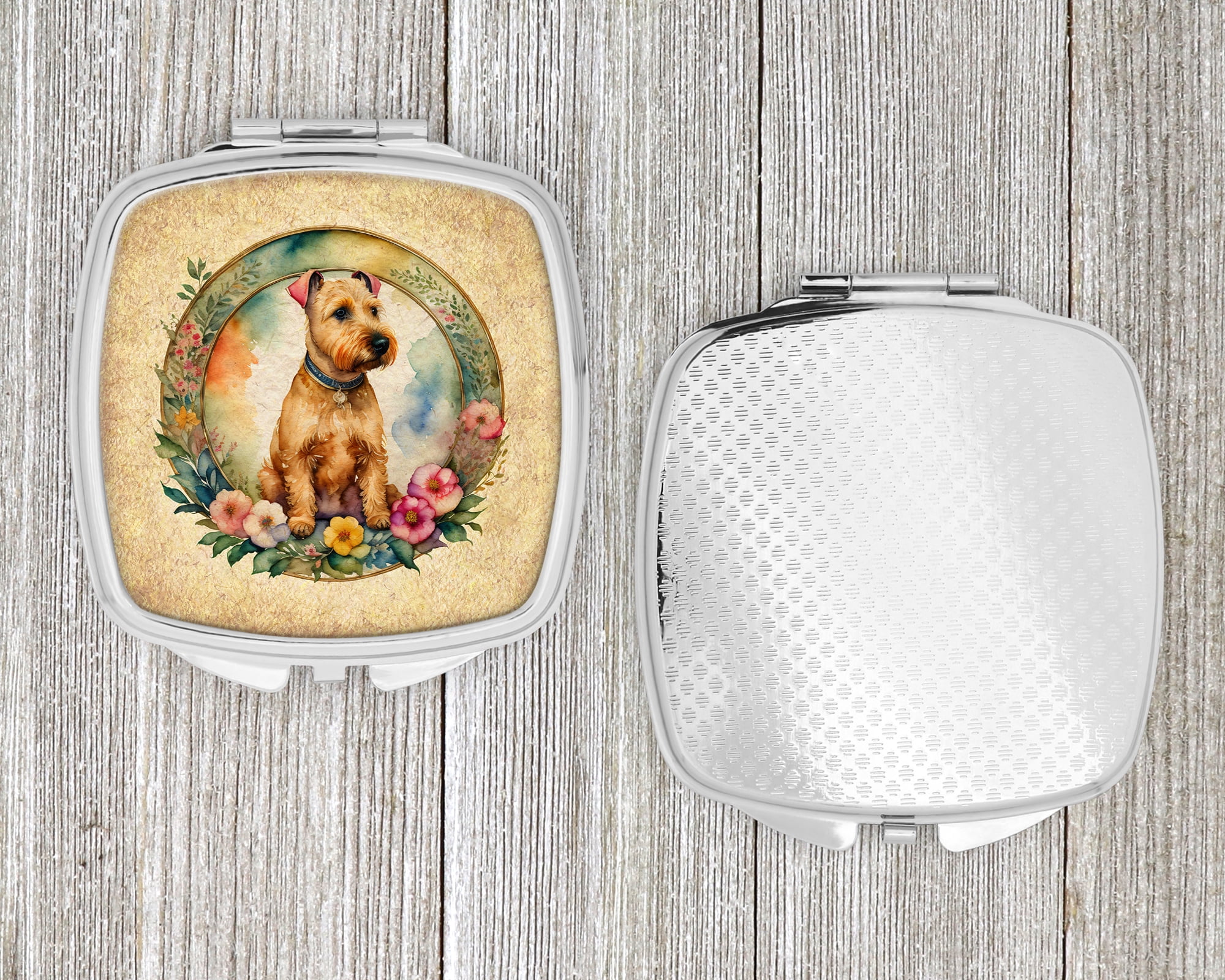 Lakeland Terrier and Flowers Compact Mirror 2.75 in x 3 in