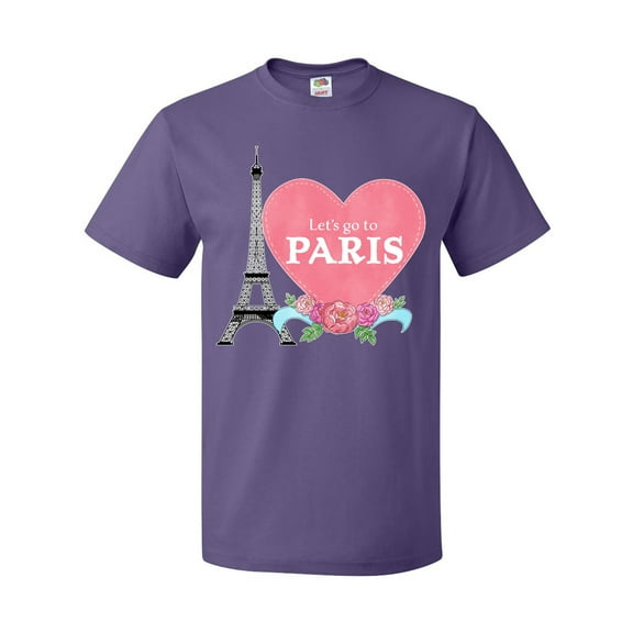 Inktastic Let's Go to Paris with Pink Heart and Eiffel Tower T-Shirt