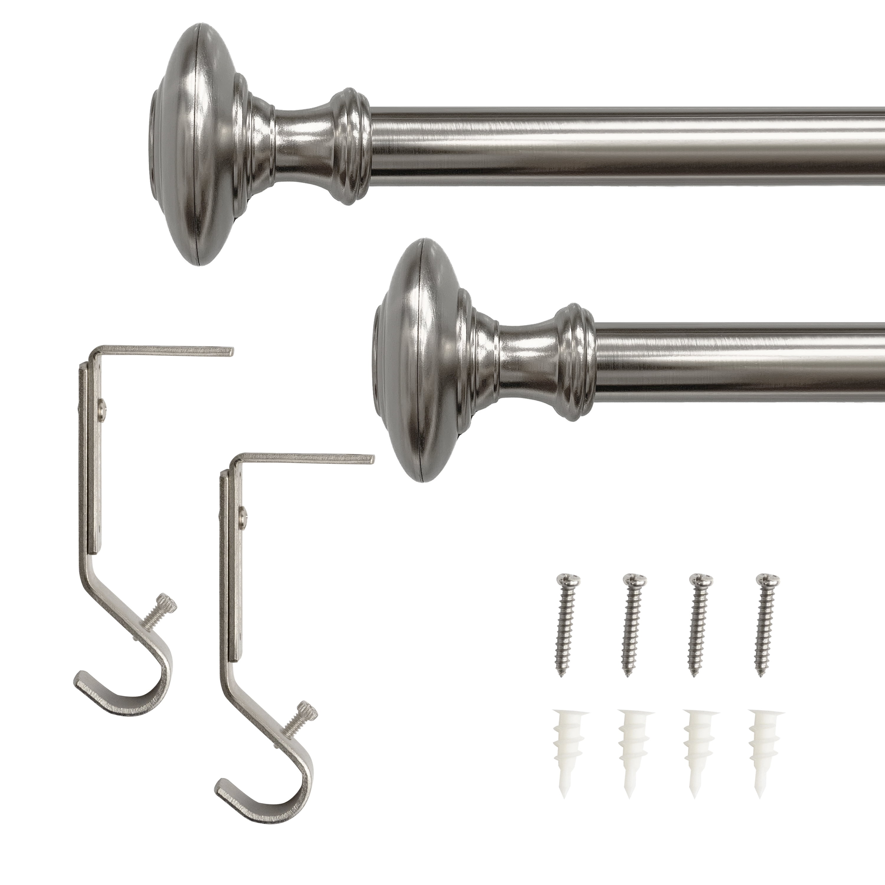 Lumi 1" Brushed Nickel Knob Adjustable Curtain Rod, 36-72"