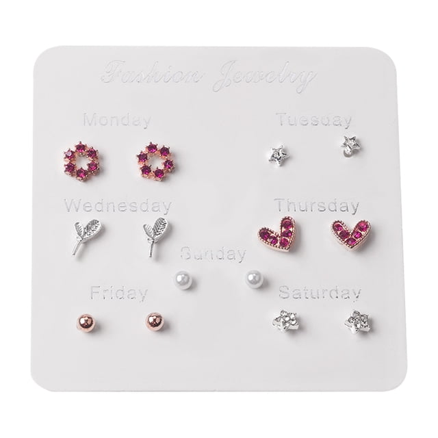 Baohd 7 Pairs A Week Earring Set Exquisite Female Accessories Fashionable Heart Star Earring Set Type A