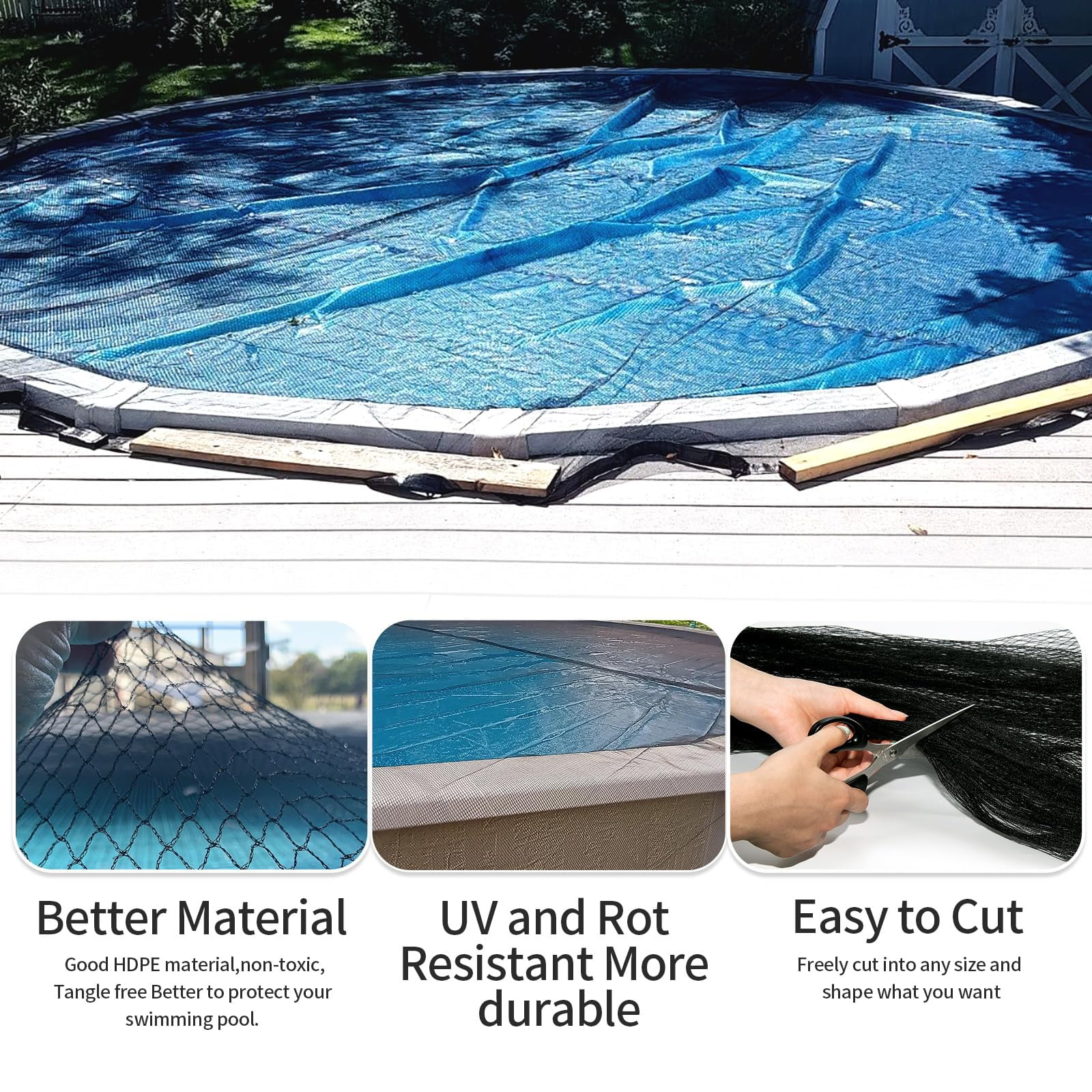 SLUMLOVE Freely cut 21ft Round Pool Leaf Net Cover - Pool Net Cover with 12 Pcs Swimming Pool Cover Clips - Leaf Net for 18ft Above Ground Pools