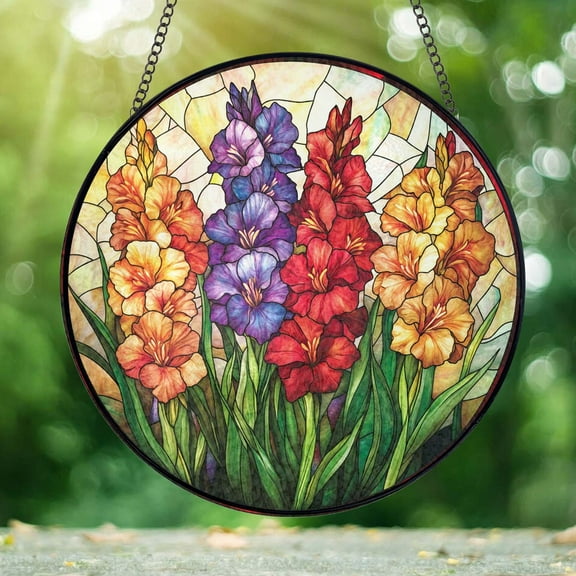 Birth Flower Suncatcher Stained Glass, Birth Month Flower Window Hanging, Gladiolus Birth Flower Birthday Gift, Mothers Day Gift For Mom