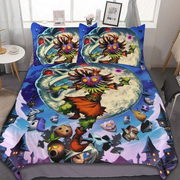 Cartoon Legend Of Zelda 3-Piece Bed Set Warm and Comfortable Kawaii Bedding Set Cute Soft Bedclothes for Boys Girls Kids 86"x70"