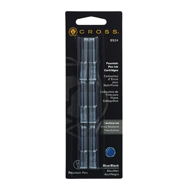 Cartucho de tinta para pluma estilográfica Cross, azul y negro, paquete de 6