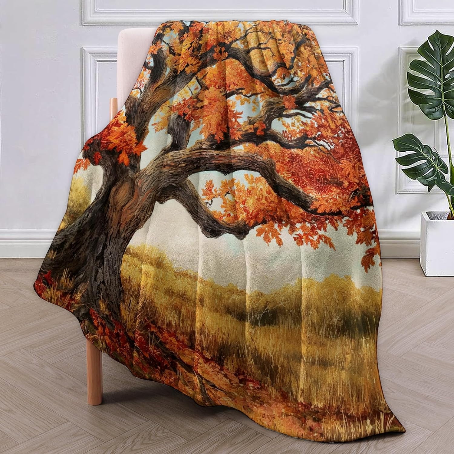 Oak Tree Blanket,Autumn Tree Flannel Throw Blankets,Soft Warm Lightweight Cozy Plush Fall Foliage Throws for Bedroom Sofa Home Decor Gifts for Women Girls 50"x40"