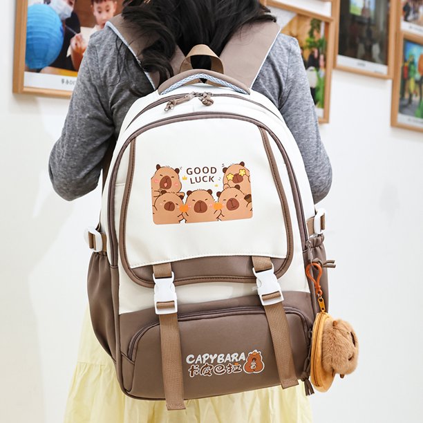 Mochila de la escuela mochila kawaii linda mochila de capybara para niños marrón claro marrón