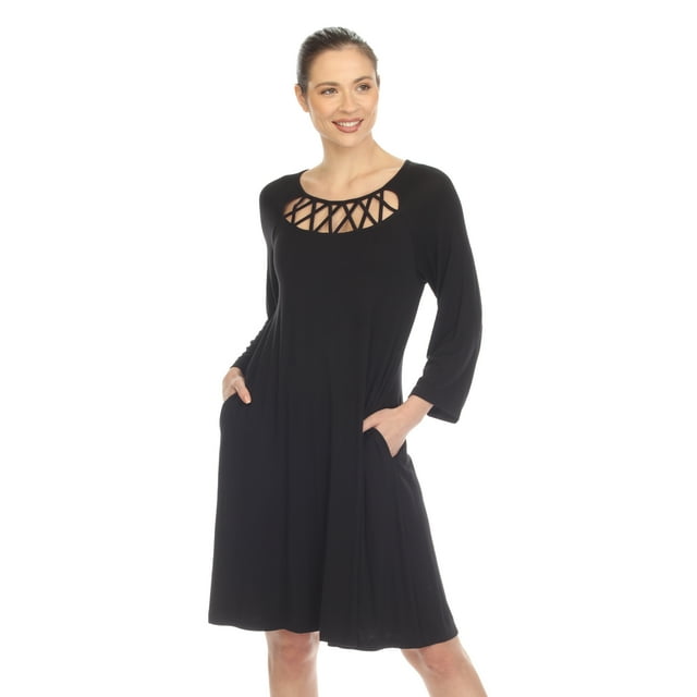 White Mark Women's Crisscross Neckline Swing Dress