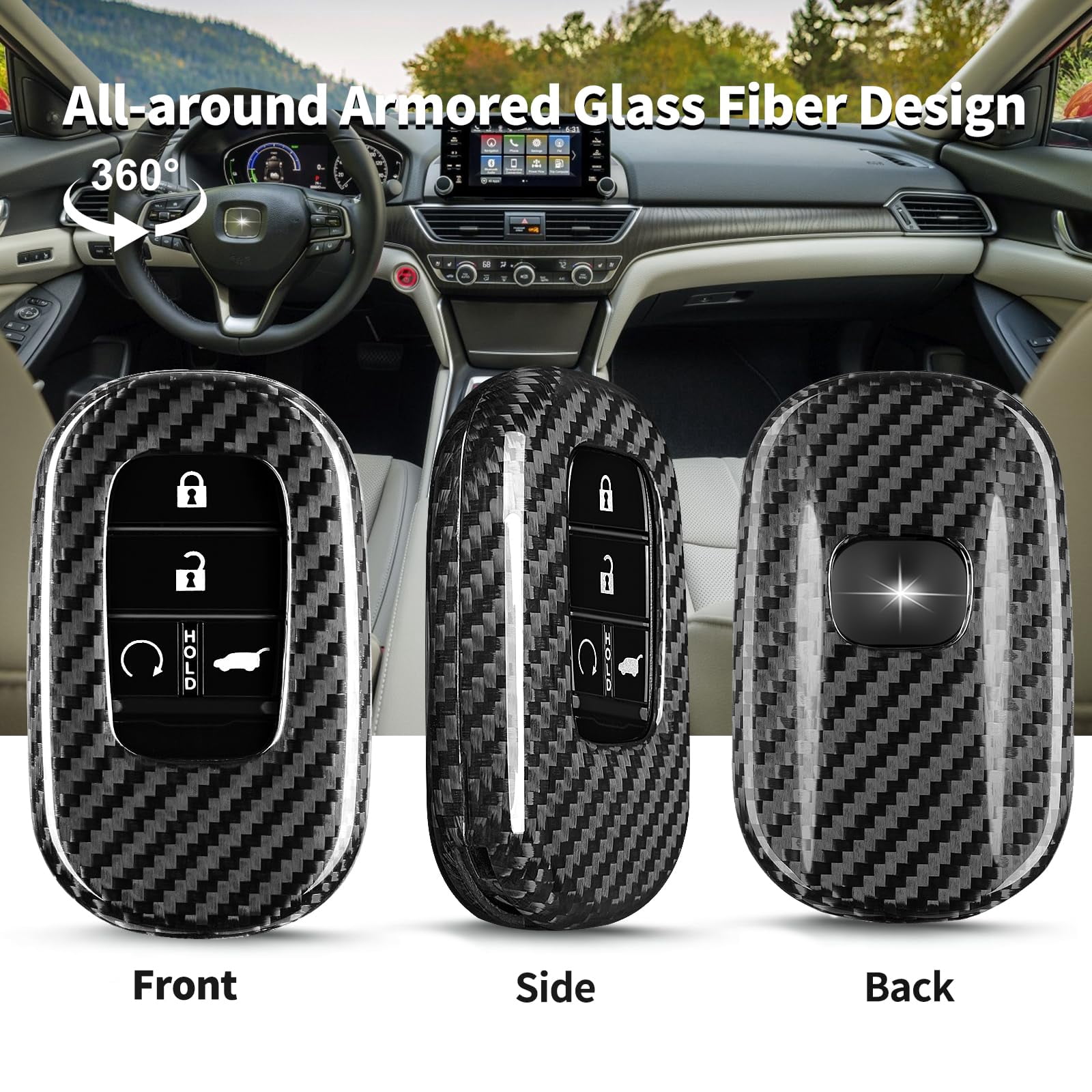 Key Fob Cover Compatible with Honda,Real Carbon Fiber Key Fob Case fits for Honda Civic Type R Key Shell fits for Accord Civic HR-V CR-V Pilot Sport SI EX EX-L Accessories 2023 2024