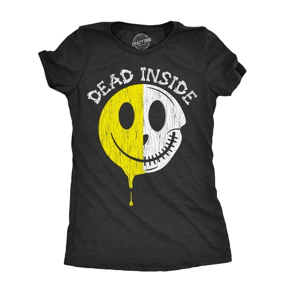 Womens Dead Inside T Shirt Funny Creepy Skeleton Smile Face Joke Tee for Ladies Womens Graphic Tees