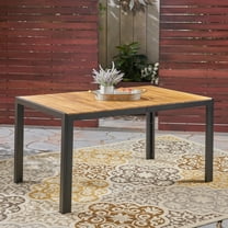 Noble House Pavillion 59" Outdoor Acacia Wood and Iron Dining Table in Black