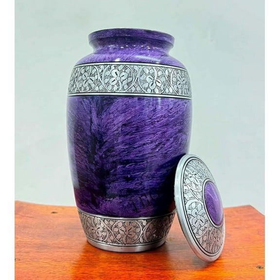 Purple Leaves and Flowers Intricate Vine Large Adult Cremation Urn for Human Ashes Printed Aluminium Cremation Urns