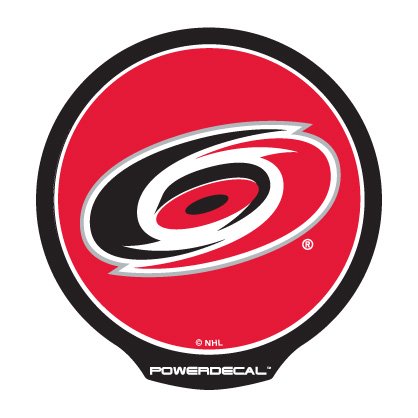 PowerDecal PWR8001 Decal NHL (R) Series Carolina Hurricanes Logo; Backlit LED; Round; Red/ Silver/ Black/ White; Black Plastic; 4.5 Inch Diameter