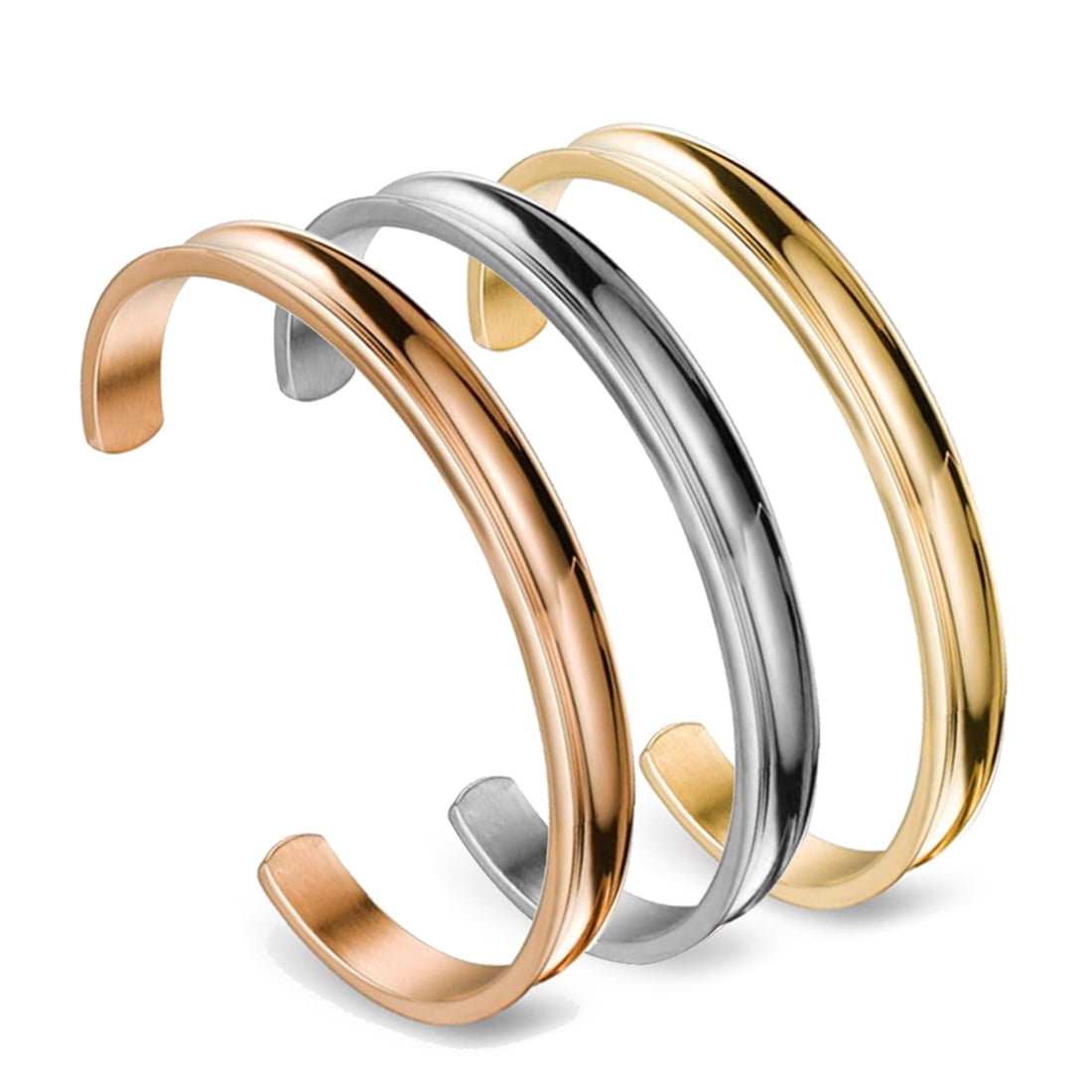 Stainless Steel Bracelet Grooved Cuff Bangle for Women Girls