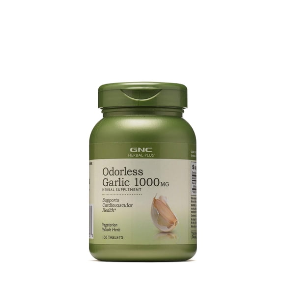GNC Herbal Plus Odorless Super Garlic 1000mg, 100 Tablets, Supports Cardiovascular Health