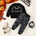 thumbnail image 2 of Toddler Kids Halloween 2Pcs Outfits Baby Bat Print Long Sleeve Sweatshirts+Drawstring Pants Autumn Winter Sets, 2 of 7
