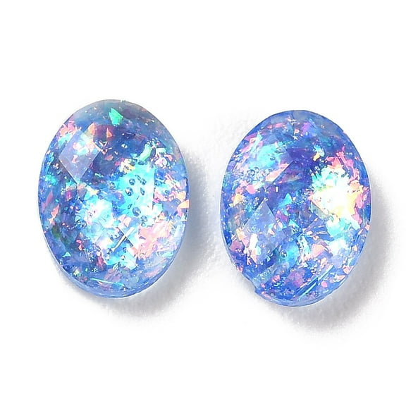 Resin Imitation Opal Cabochons Single Face Faceted Oval Mixed color 8x6x3mm