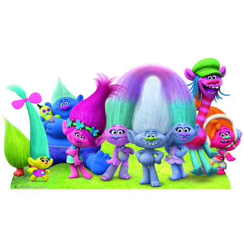 Star Cutouts, Trolls Group, Cardboard Cutout Standup, Movie-Themed Life-Size Stand-In - 32" x 59"