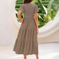 thumbnail image 6 of Admvng Dresses for Women Fashion Sexy Solid Short Sleeve Round Neck Pleated Dresses Ankle Dress Long Dress S-2XL, 6 of 9