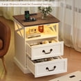 thumbnail image 4 of Hiphuta Farmhouse Set of 2 Nightstands with Charge Station, Wood End Table with 3 Drawers for Adult Bedroom, LEDS Bedside Table for Living Room, White, 4 of 8