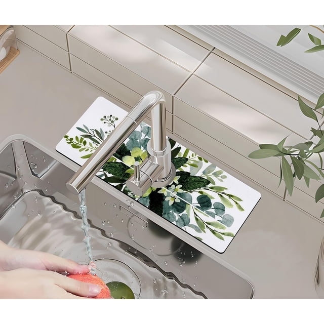 Kitchen Sink Splash Guard Faucet Mat -1 PC Super Absorbent Fast Drying Mat Sink Gadgets-Splash Guard Behind Faucet Drip Catcher for Kitchen, Bathroom,Sink Mat, Dish Drying Mat, Bathroom(15" X 5.5" )