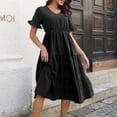 thumbnail image 2 of ZZwxWA Womens Short Sleeve Summer Dress A Line Wrap Dress High Waist Tiered Vacation Dresses for Women Solid Pleated Casual Sundress, 2 of 5