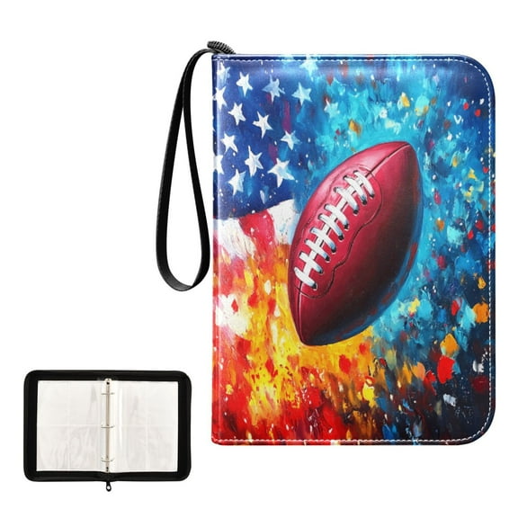 Trading Card Binder Album 400 Pockets 50 Removable 4-Pocket Pages Waterproof American Flag and Football