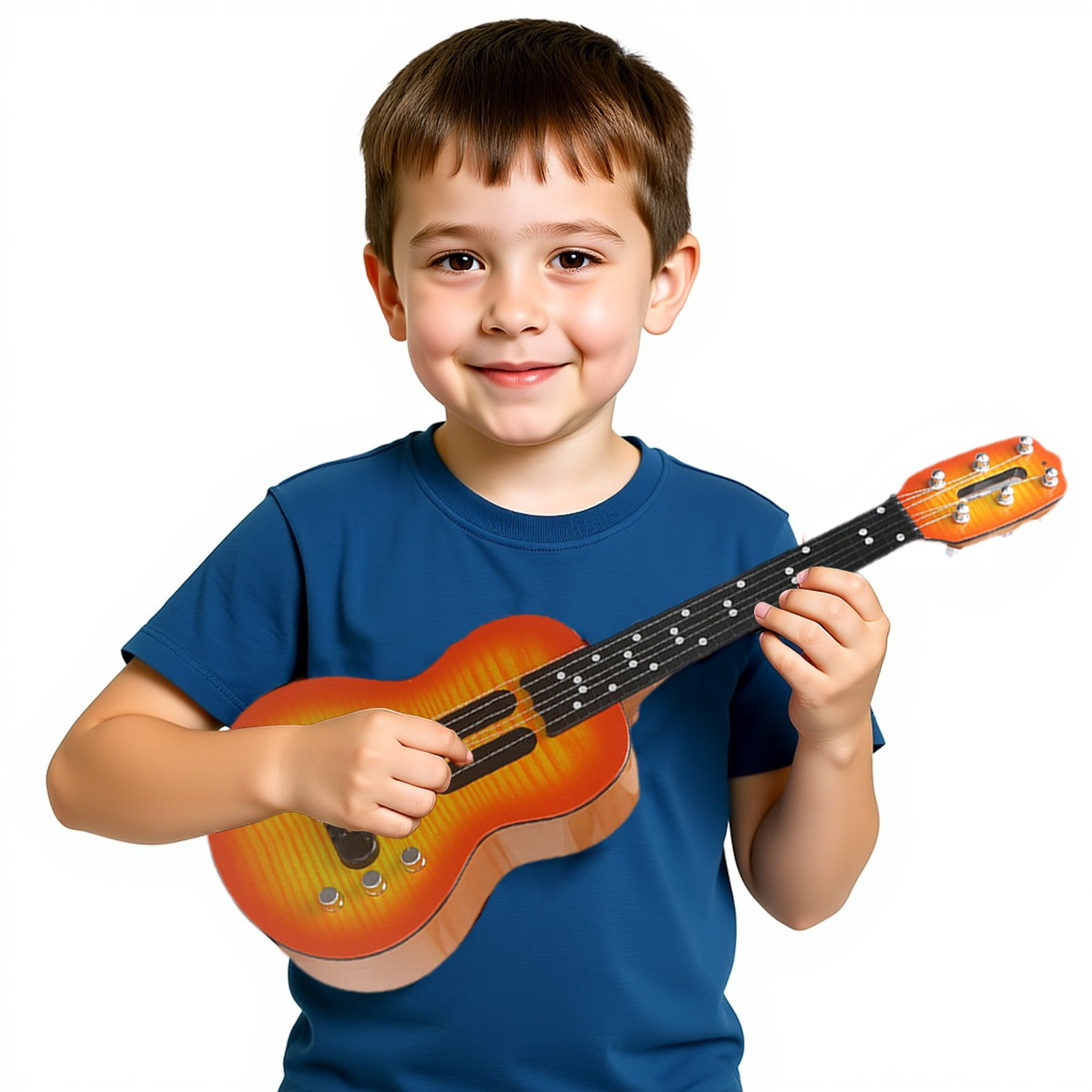 Kids Electric Guitar Toy Simulation Ukulele with Touch Sensitive Strings Adjustable Tuning Pegs Educational Musical Instrument for Children(Brown)
