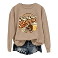 thumbnail image 2 of YVNAURA Game Day Football Sweatshirt for Women Funny Letter Graphic Print Long Sleeve Crewneck Pullover Casual Fan Tops for Touchdown Season Stadium Wear, Khaki,XL, 2 of 6