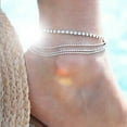 thumbnail image 3 of Cterwk 14K Silver Plated Ankle Beach Layering Rhinestone Cubic Zirconia Beaded Pearls Ankle Bracelets, 3 of 6