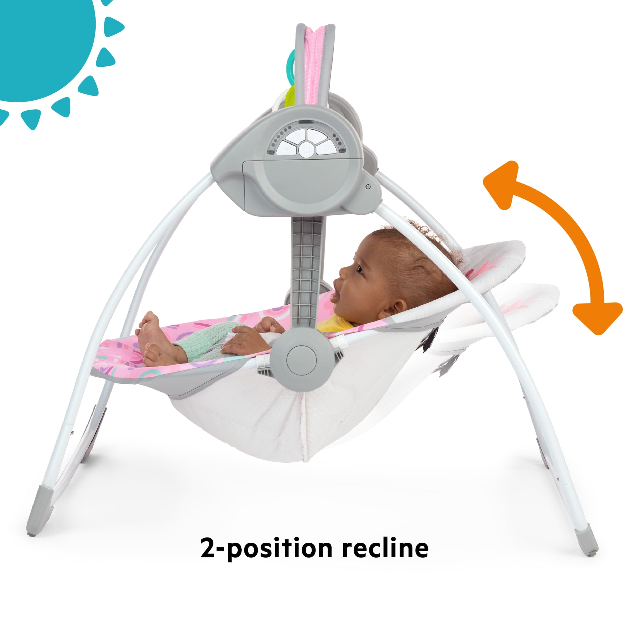 Bright Starts Pink Paradise Portable Compact Baby Swing with Toys, Unisex, Newborn +