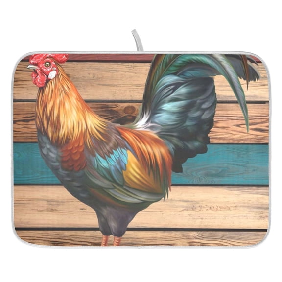 Dish Drying Mat for Kitchen Counter 16x18/18x24 Rooster Farmhouse Absorbent Coffee Bar Mat Dish Drainer Rack Mat for Kitchen Counter