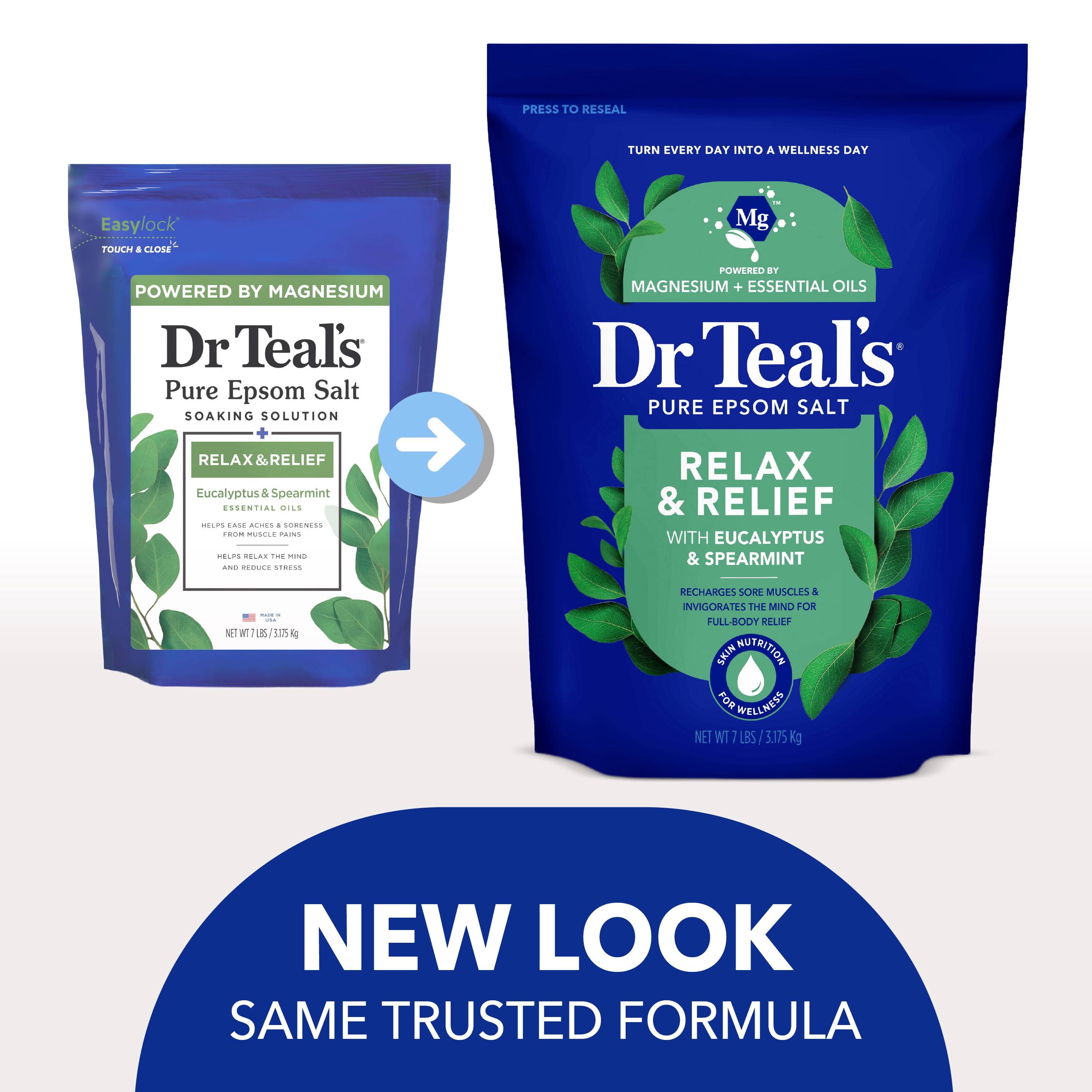(4 pack) Dr Teal's Epsom Salt Magnesium Soak, Relax & Relief with Eucalyptus & Spearmint, 7 lbs
