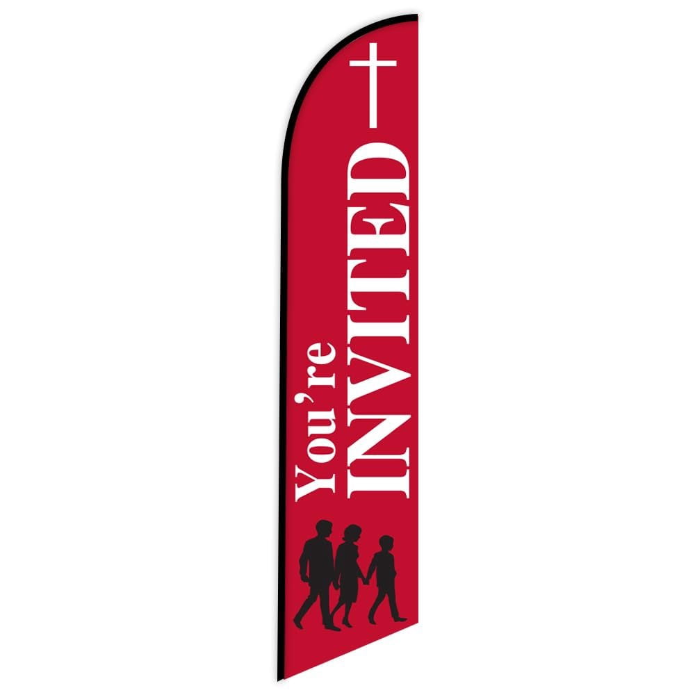 2 FFN - "Welcome Worship With Us" & "You're Invited" 15' FT Feather  Flag Pole Kit and Ground Spike