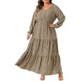 thumbnail image 2 of DARING DIVA Plus Size Polka Dots Long Maxi Lantern Sleeve Dress 1X Khaki, 2 of 6