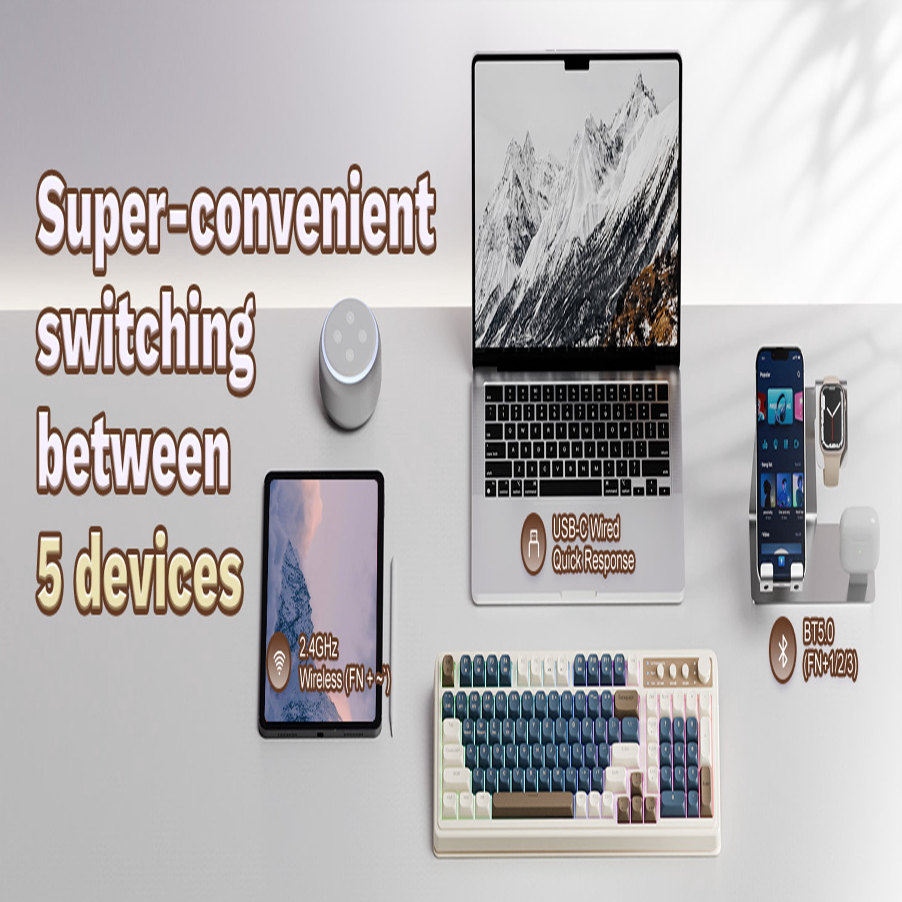 AULA S99, 99-Key, Wireless, Membrane, Gaming Keyboard, RGB, 5-Layer Padding, 2000 mAh Battery, Knob