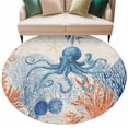 thumbnail image 2 of Ocean Octopus Round Living Room Rugs 5 ft, Summer Orange Blue Sea Animal Corals Retro Linen Washable Area Rug with Non-Slip Sturdy Edge Binding Round Carpet for Entryway Kitchen Bedroom Bathroom, 2 of 9