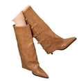thumbnail image 4 of Aihuaihua Fold Over Boots for Women Pointy Pull-on Wedge Heel Knee Shark Boot With Side Zipper Padlock Design, 4 of 10