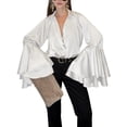thumbnail image 3 of Elegant Satin Flared Sleeve Button Down Shirt for Women - Ideal for Office and Social Events White M, 3 of 10