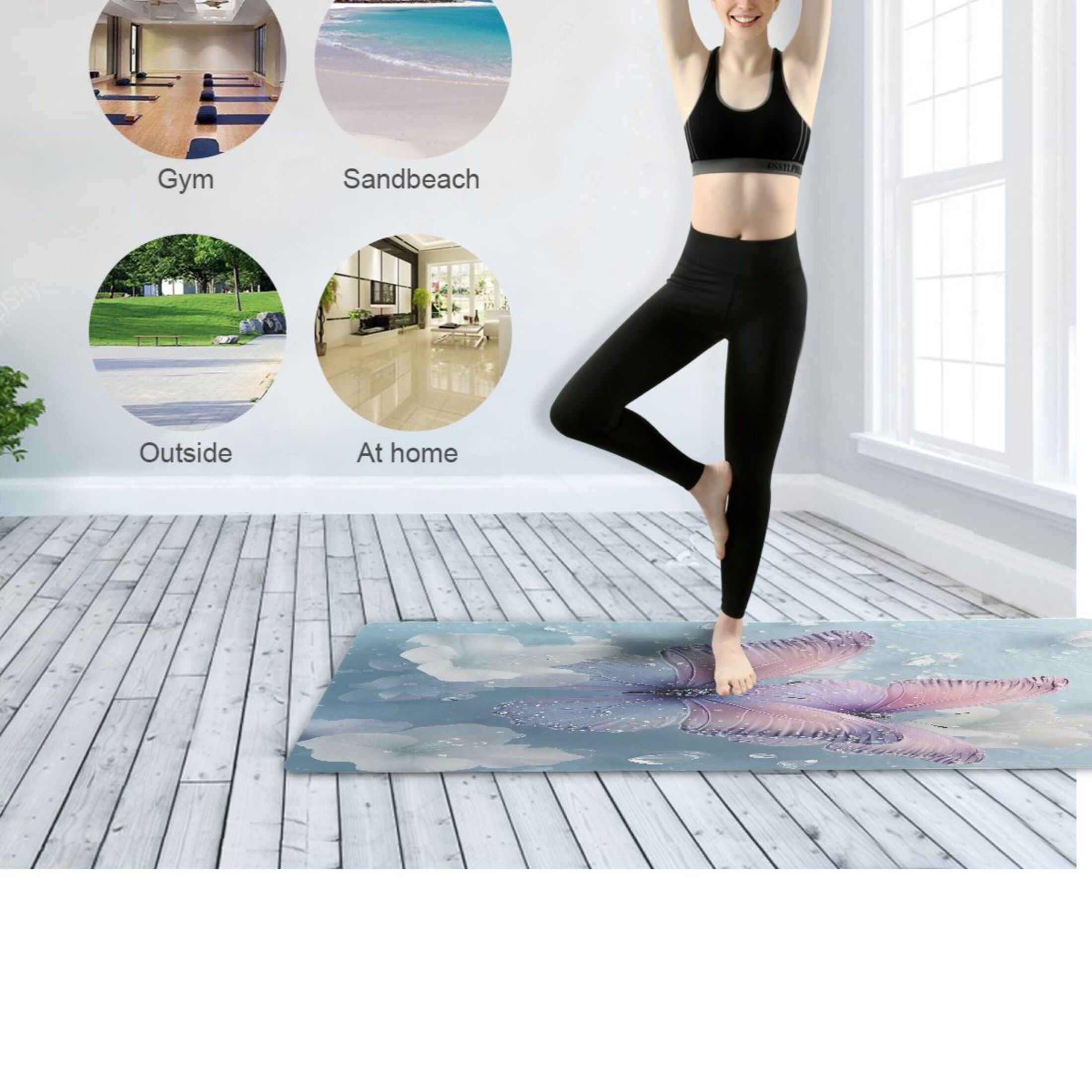 BZSMCE Yoga Mat Women Fitness Mat Lavender Dew Butterfly Pattern