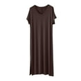 thumbnail image 3 of Simua Women's Nightgown for Women Solid Color V-Neck Short Sleeve Sleep Shirts Ruffled Modal Mid Length Loungewear, 3 of 9