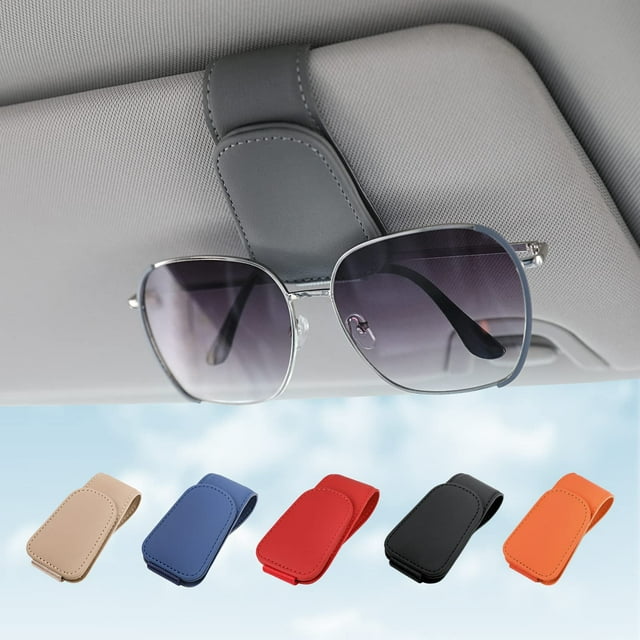 Porta Gafas Magnético de Cuero para Visera de Auto, Paquete de 2, Gris