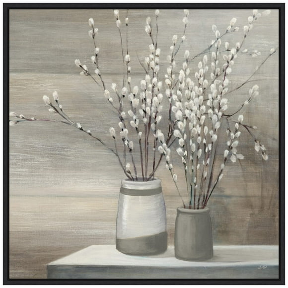 Amanti Art, Art Impression sur Toile Encadrée Mural, Chatte Saule, Nature Morte, Pots Gris, Court, par Julia Purinton (22 Po L x 22 Po H), Cadre Noir Sylvie - Moyen