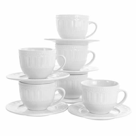 Elama White Solid Print Ceramic Mug Set of 6