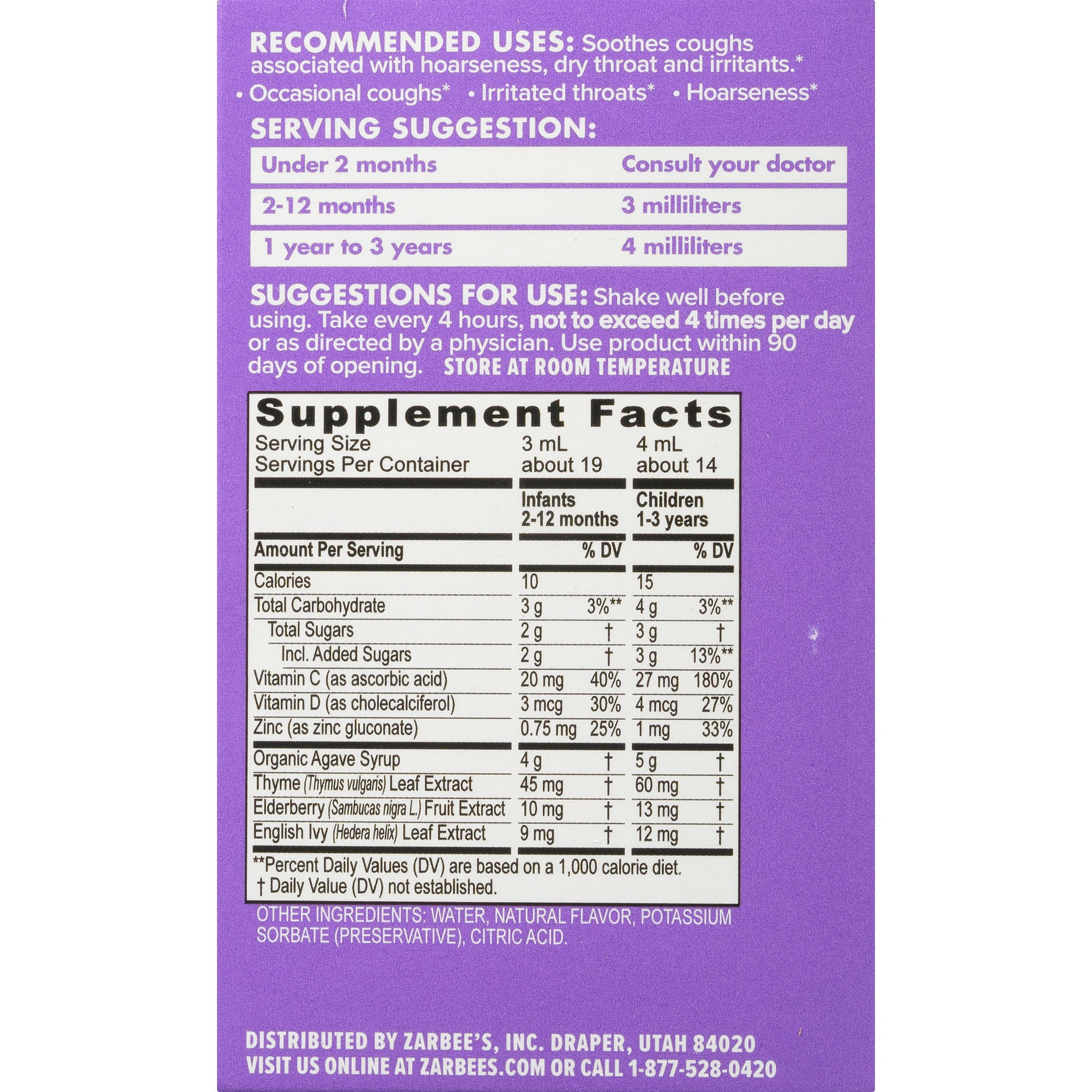 Zarbee S Naturals Complete Baby Cough Syrup Immune With Agave