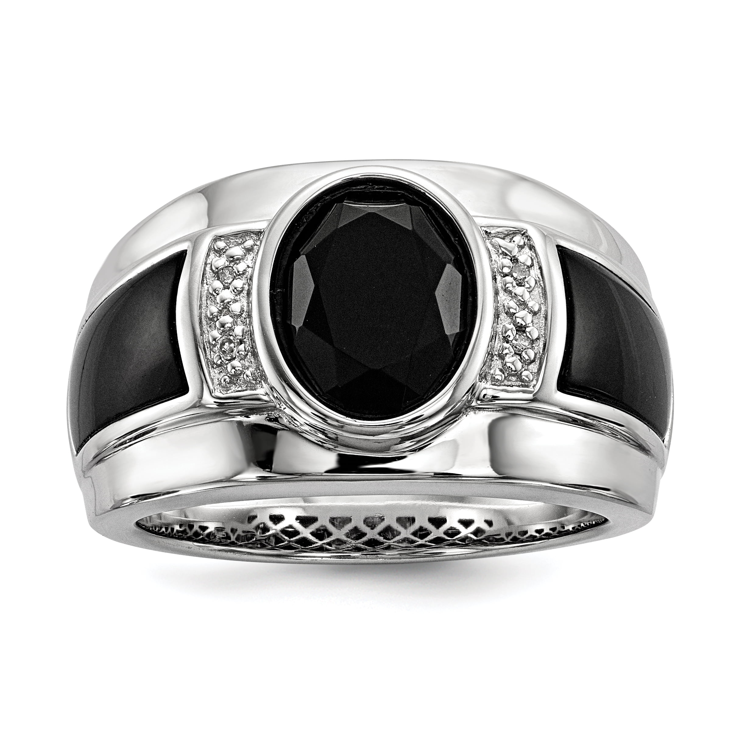 Icecarats 925 Sterling Silver Rhod Plated Diamond Black Onyx Mens Band Ring Size 11 00 White Night Gemstone Man For Dad Mens For Him Walmart Com Walmart Com