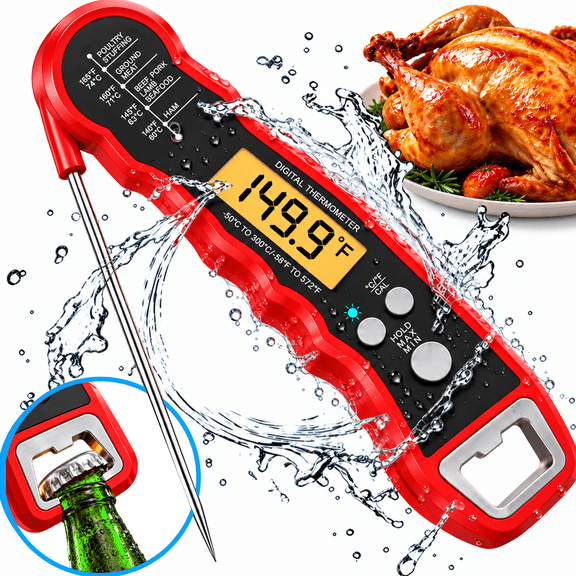 GAZILY® Digital Meat Thermometer, 1 Sec Instant Read Food Thermometer with 180° Rotating Display, IP67 Waterproof Cooking Thermometer for Grill, Smoker, BBQ, Oven, Deep Fry and Candy