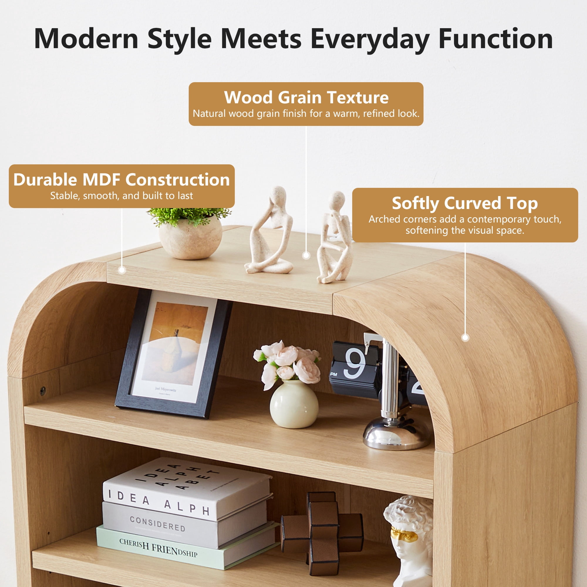 Wirrytor 7-Tier Arched Tall Shoe Cabinet, Freestanding Shoe Closet Organizer with Adjustable Shelves, Wood Rack for Entryway Hallway Bedroom, Natural